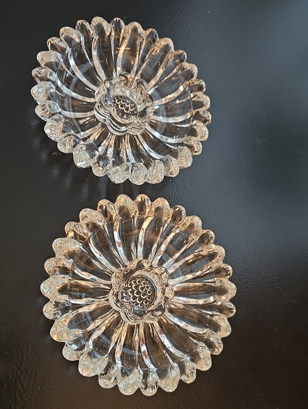 Vintage Hazel-Atlas Daisy clear glass candlestick holders